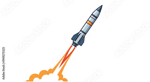 Illustration of a Rocket Launching into Space with Flames.