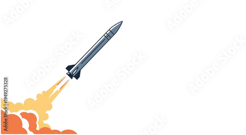 Illustration of a Rocket Launching with Flames and Smoke.