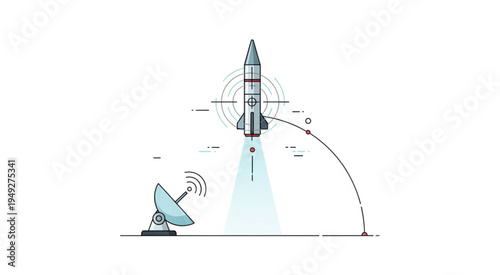 Rocket Launch Illustration with Satellite Communication.