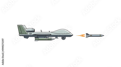 Illustration of a Military Drone Launching a Missile.