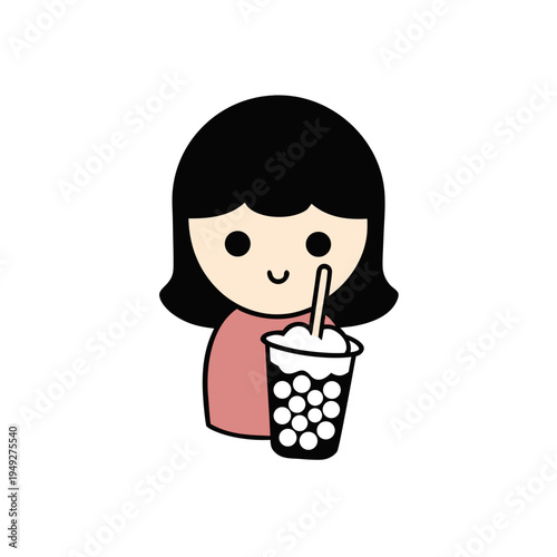 Vector illustration of a girl drinking boba tea