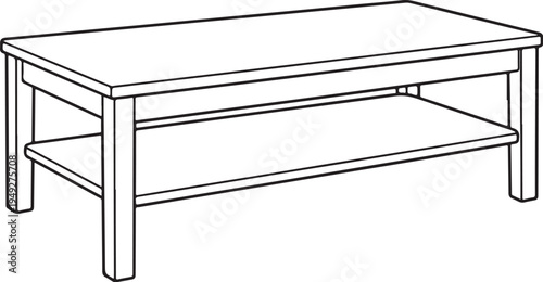 Coffee table line art black and white living room furniture vector illustration perspective view eps