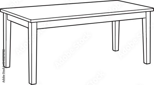 Dining Table Outline Black and White Furniture Line Art Illustration