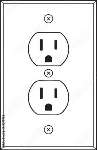 Electrical power outlet line art black and white wall socket vector illustrations