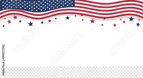 American flag wave border with stars vector