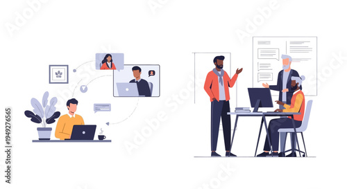 Hybrid Work & Modern Collaboration: Remote Online Meetings and In-Office Team Discussions