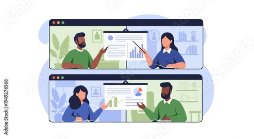 Online Group Video Call for Virtual Business Meetings, Remote Collaboration, and E-learning Sessions