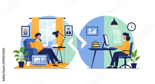 Wallpaper Mural Hybrid Work Model: Balancing Remote and Office Work Environments - Flat Illustration Torontodigital.ca