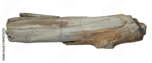 Weathered driftwood piece with cracks and texture isolated on a transparent background