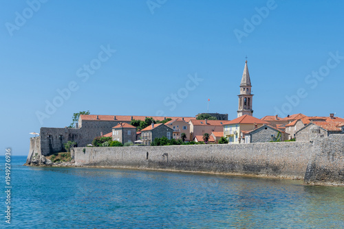 Coast and old town of Budva, Montenegro.