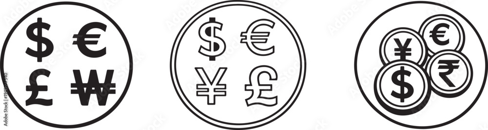 Obraz premium World money exchange concept with major currency signs and financial coin elements