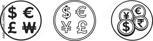 World money exchange concept with major currency signs and financial coin elements