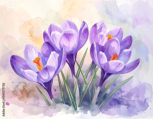 Delicate spring crocuses in soft pastel hues