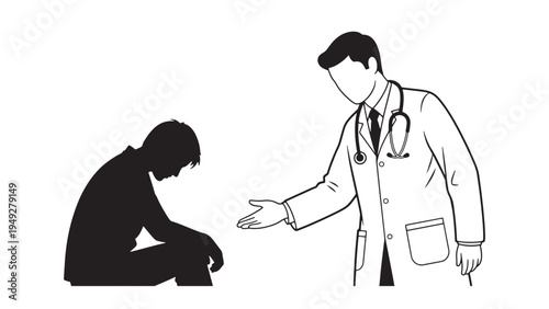 Doctor Offering Helping Hand to Depressed Patient Illustration for Mental Health Support and Compassionate Care