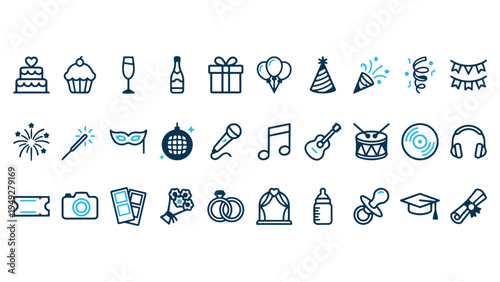 Celebration and Life Events Icon Set with Wedding Birthday and Baby Symbols