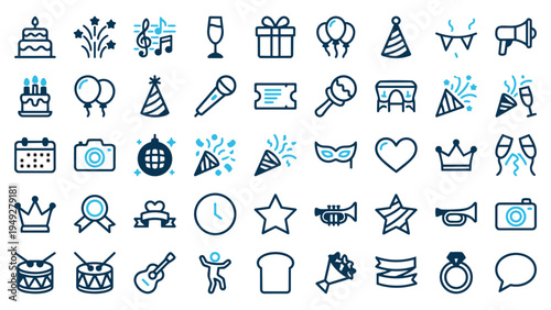 Party and Celebration Icon Set with Birthday Wedding and Event Elements