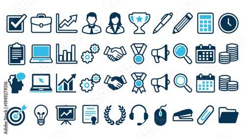 Business and Office Outline Icon Set for Corporate Management and Finance