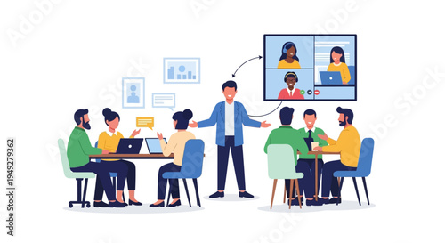 Hybrid Team Meeting with Remote Participants - Modern Business Collaboration & Video Conferencing