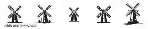 vector image of a windmill silhouetted against a white background