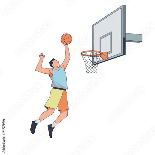 Man Playing Basketball Dunking on White Background