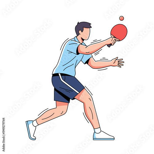 Man playing table tennis, action shot with paddle and ball, dynamic pose, illustration