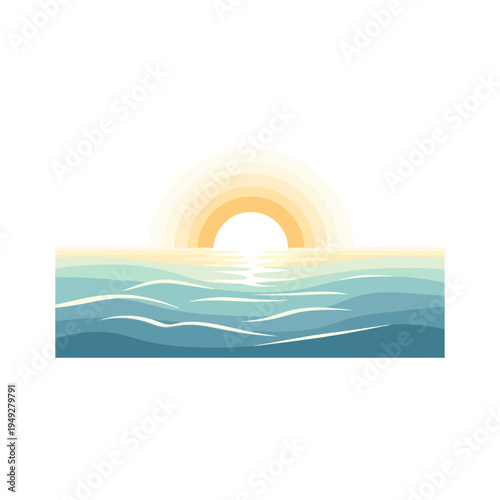 Sun rising over ocean waves, calming sea horizon, vibrant sunrise colors