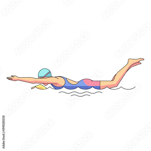 Woman swimmer doing butterfly stroke in blue water, dynamic action, isolated