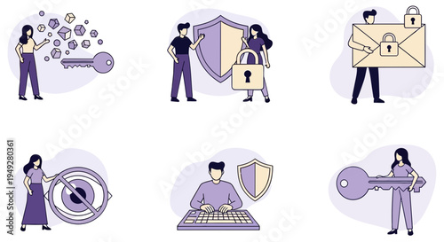 Six vignettes illustrating concepts of security keys privacy and data protection