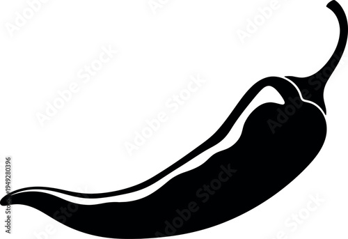 Black silhouette of a single chili pepper on a white background, a common spicy food ingredient.