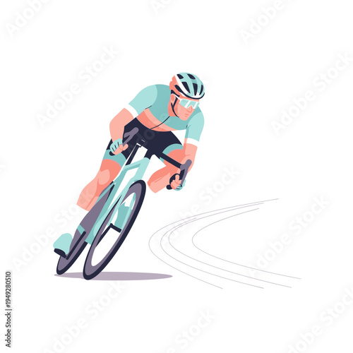 Cyclist Racing on a Track, Dynamic Movement, Sport Illustration