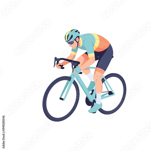 Cyclist Riding Bicycle, Athletic Competition, Sport Illustration