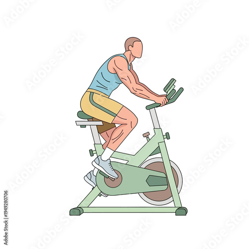 Man cycling on stationary bike, fitness workout, healthy lifestyle, exercise, training
