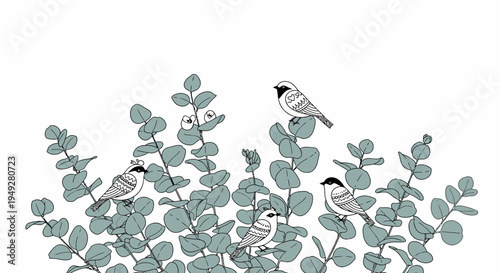 Birds on Green Leaves.