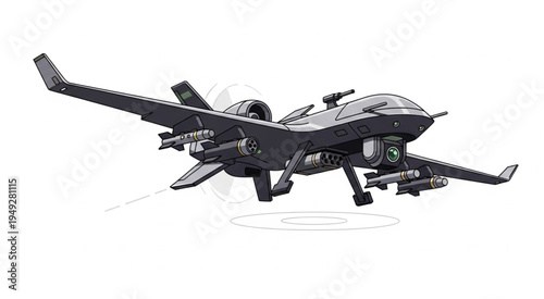 Futuristic Military Drone Concept with Advanced Weaponry and Surveillance.