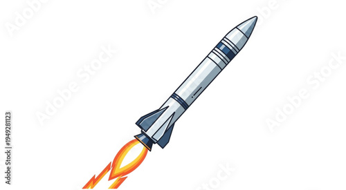 Illustration of a rocket launching into space with flames.