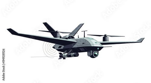 Advanced Military Drone Equipped with Camera and Weaponry.