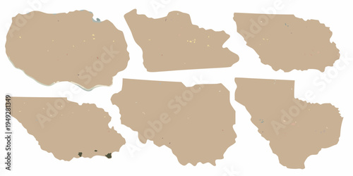 Six irregularly shaped light brown fragments arranged on a white background