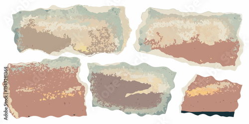 Abstract torn paper shapes with textured muted color palettes