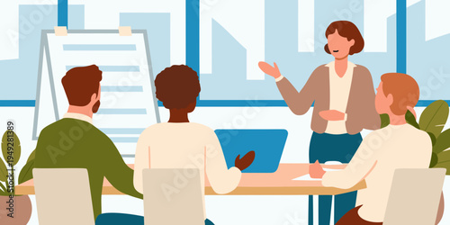 Business professionals collaborating in a modern office meeting setting