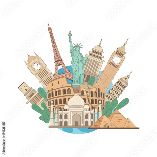Famous Landmarks Collage: Travel Around the World Collection