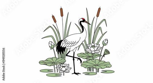 Crane Bird Standing Water.