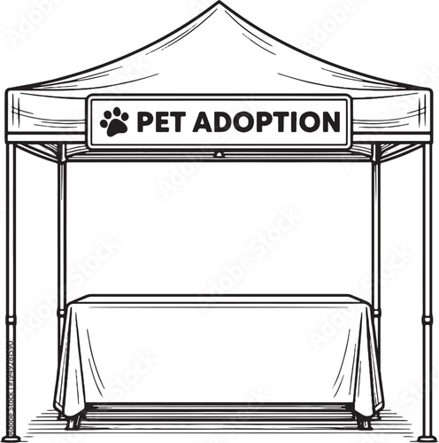 Pet Adoption Event Booth Tent Black and White Line Art Illustration