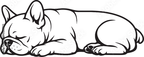 French Bulldog Lying Down Relaxed Pose Black and White Line Art Illustration