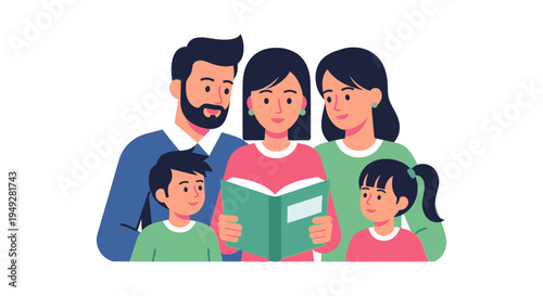Family Reading Together: Parents and Children Enjoying Story Time and Learning at Home.