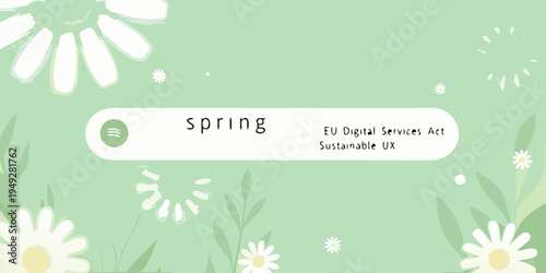 Spring themed graphic with text and floral illustrations in pastel green