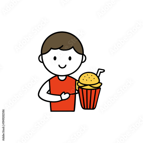 Vector illustration of a boy holding a bucket of popcorn