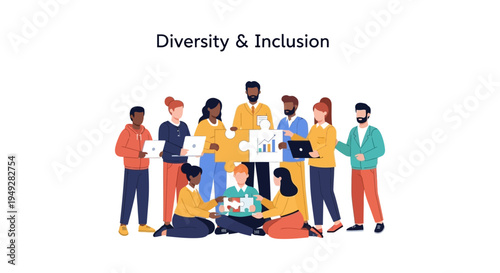 Diversity & Inclusion: Diverse Business Team Collaborating on Puzzle for Growth and Innovation