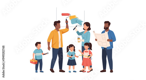 Diverse Family Home Renovation Project with Kids - Painting, Planning, and DIY Improvement