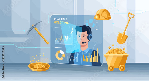 Cryptocurrency Mining Operations Support Center Holographic Display.