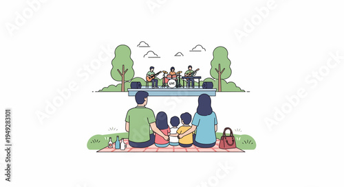 Family Sitting on Blanket.